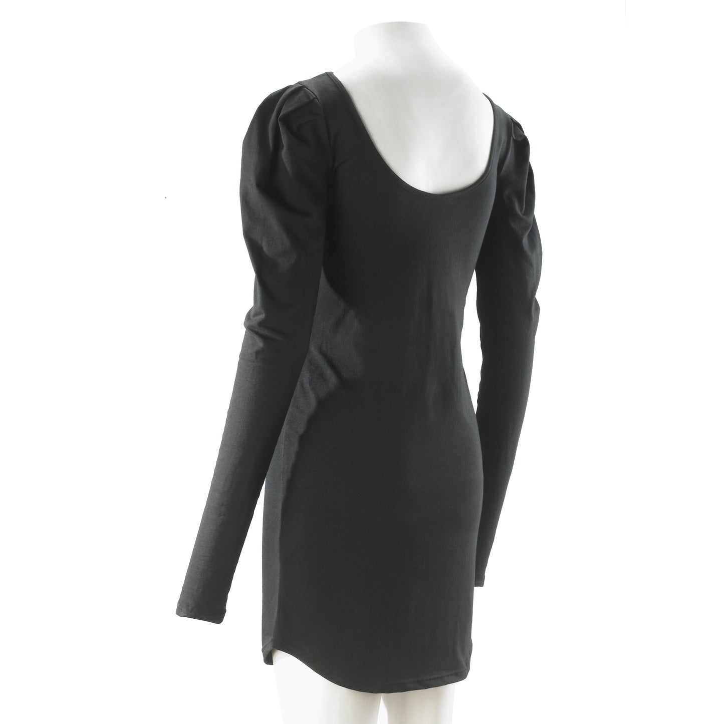 black cotton spandex puff shoulder mini dress back angle