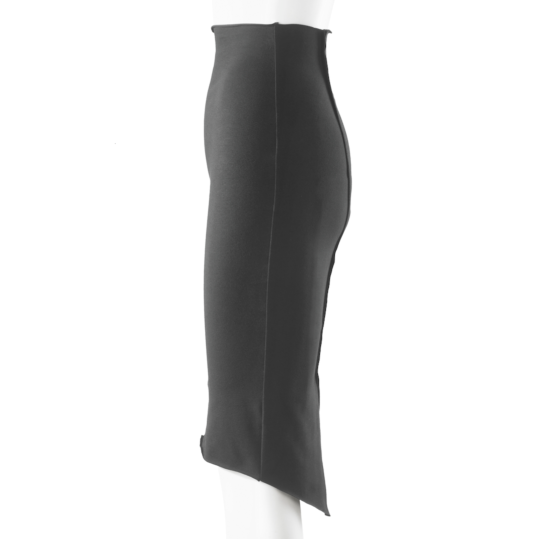 black cotton spandex pencil skirt with slit in back side view