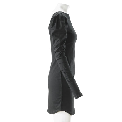 black cotton spandex puff shoulder long sleeve mini dress side