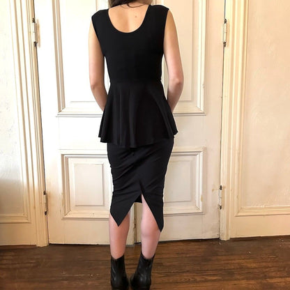 Model wearing the Holly Tank and a skirt, back view