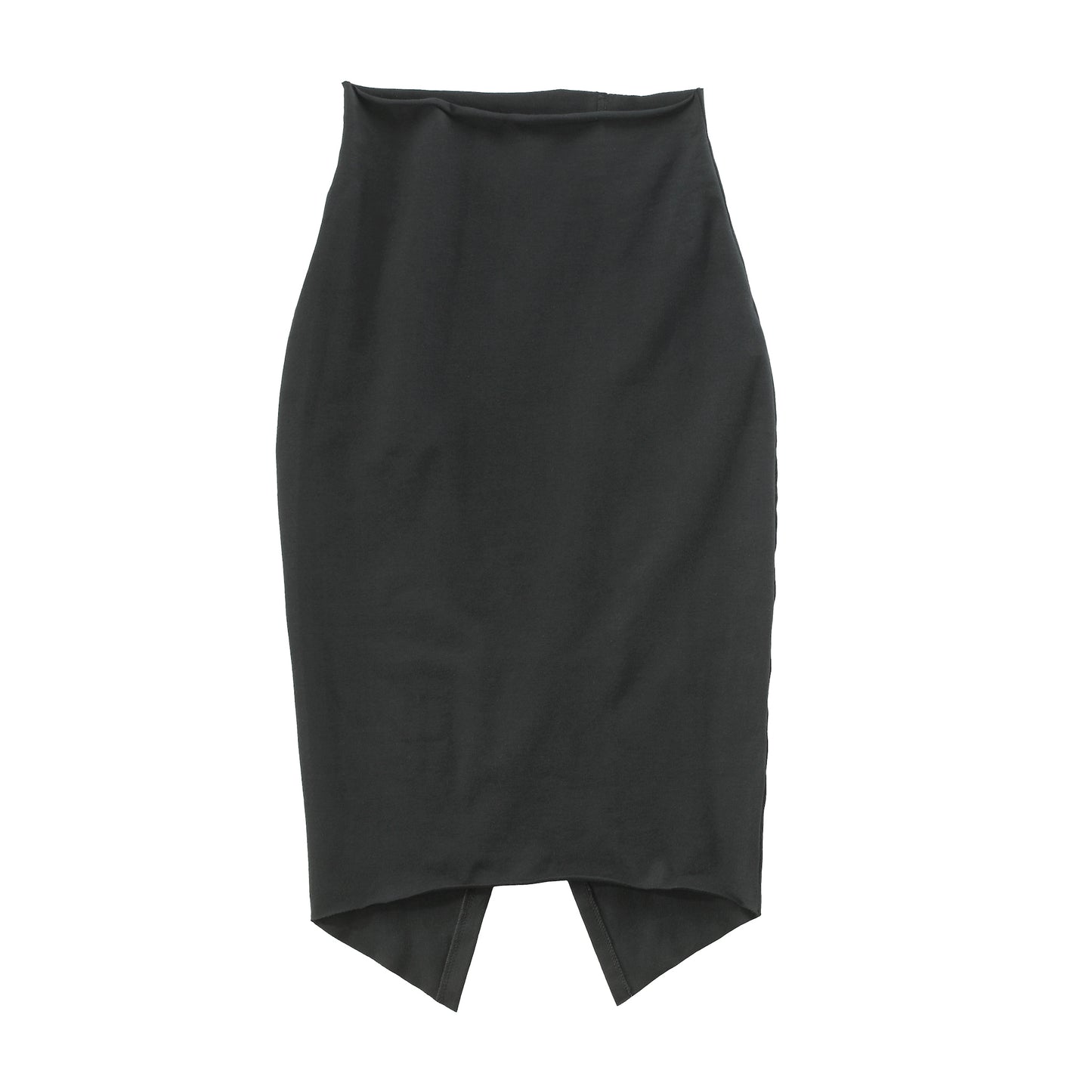 Pencilvania Black Cotton Spandex Pencil Skirt With Open Back Slit Detail