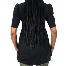 Load image into Gallery viewer, Extended puff short sleeve black cotton modal babydoll tee
