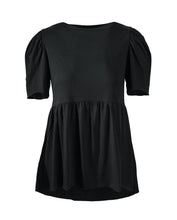 Load image into Gallery viewer, Extended puff short sleeve black cotton modal babydoll tee
