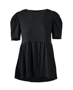 Extended puff short sleeve black cotton modal babydoll tee