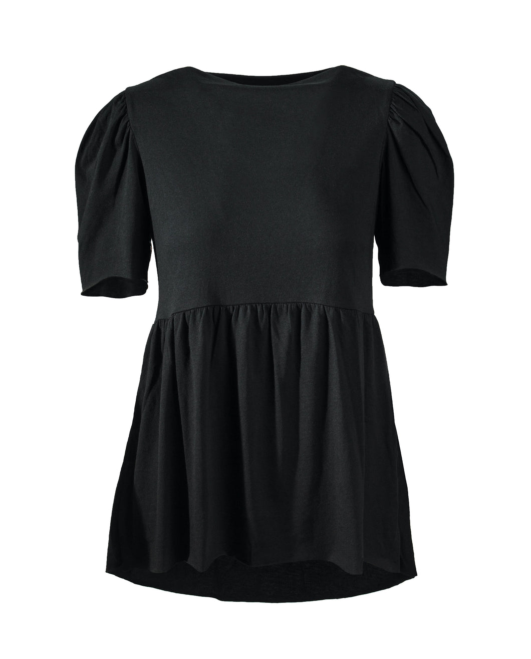 Extended puff short sleeve black cotton modal babydoll tee